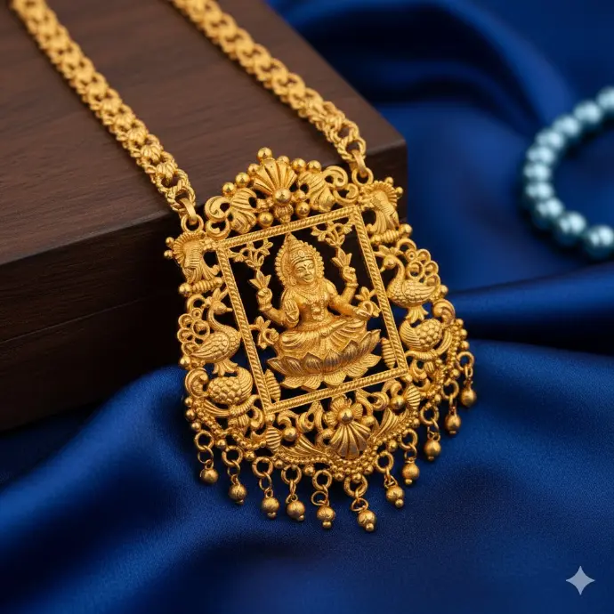 Heritage-inspired gold pendant with classic charm.