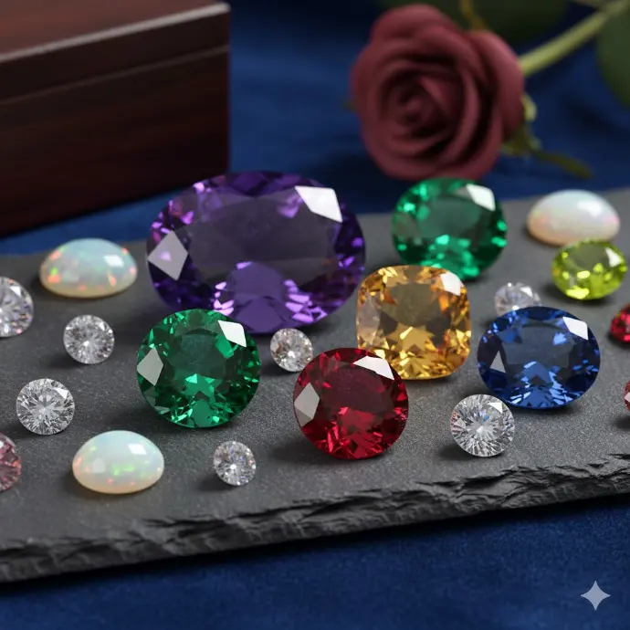 Rare gemstones set in gold, radiating luxury and beauty.