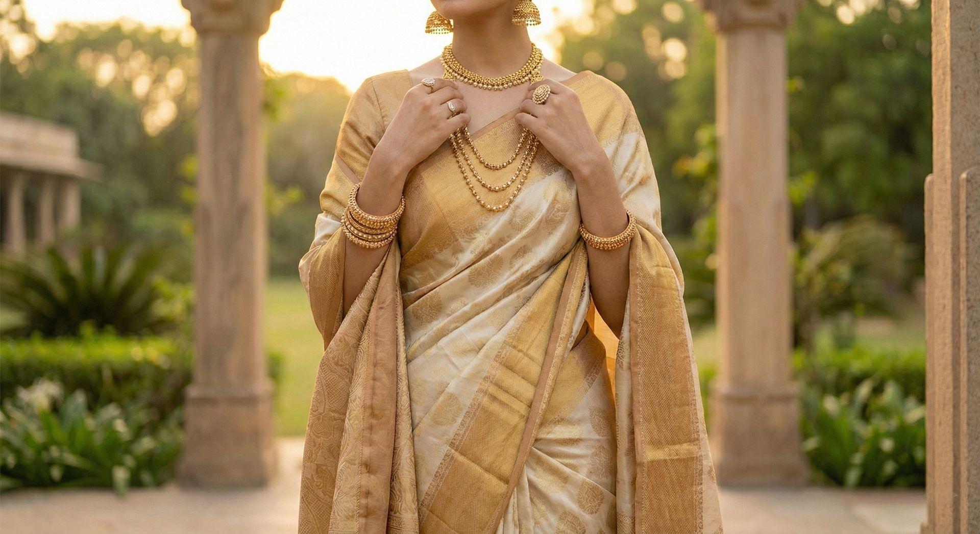 Where luxury meets tradition — she shines in gold.