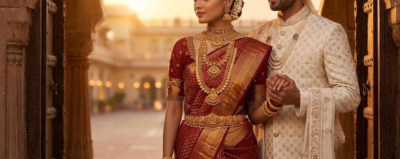 Celebrate love and tradition with exquisite gold jewellery for your wedding day.
