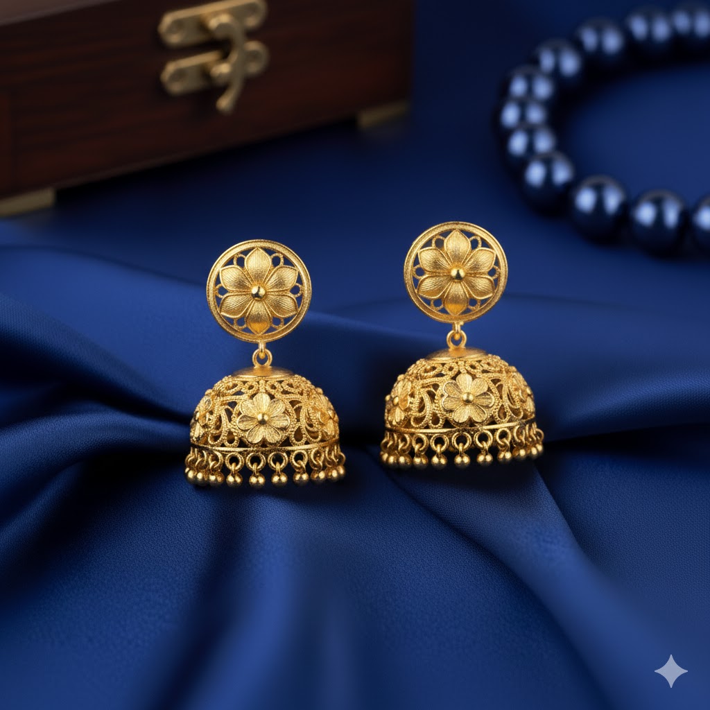 Golden earrings that whisper timeless beauty.